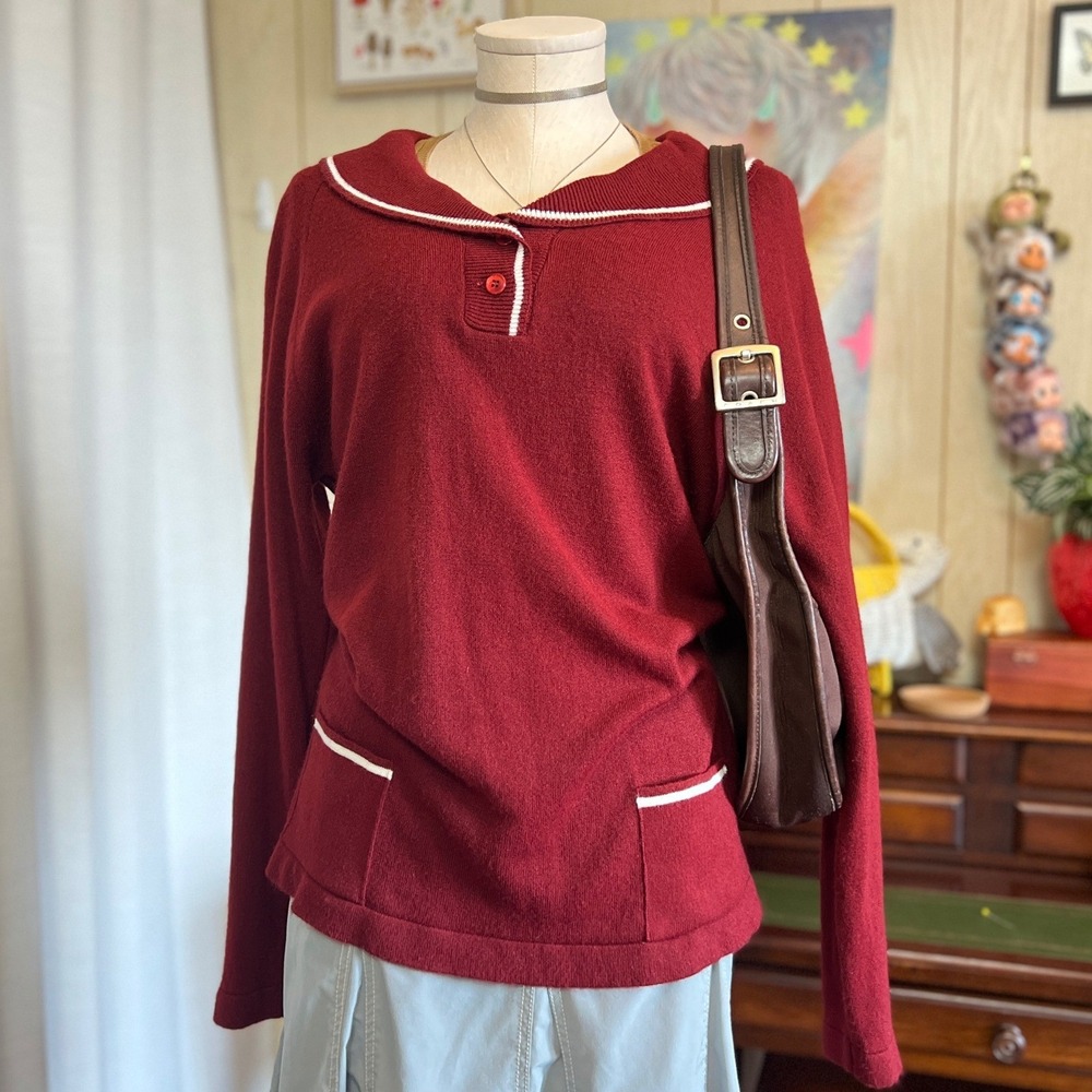 Vintage Innovations by Talbots Burgundy Sailor Collar Knit Top USA Union Made 36